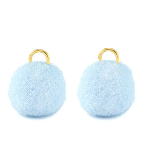 Pompom bedels met oog 10mm Gold-carolina blue