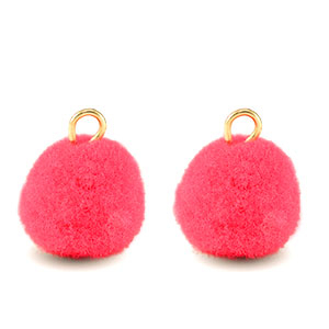 Pompom bedels met oog 10mm Gold-hot pink