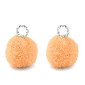 Pompom bedels met oog 10mm Silver-salmon orange