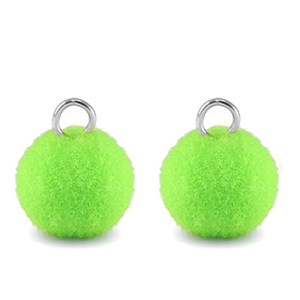 Pompom bedels met oog 10mm Silver-neon green