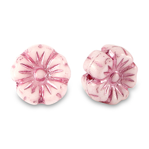 Czech kralen bloem 9mm Magenta pink metallic-white