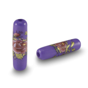 Glaskralen tube bloem Cobalt blue-rose red