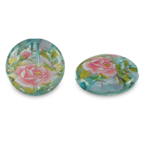 Glaskralen 14mm bloem Light blue transparent-rose red