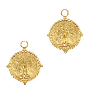 Roestvrij stalen (RVS) Stainless steel bedels tree of life Goud