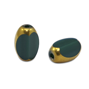 Ovale glaskralen facet Dark green-gold