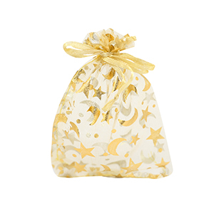 Sieraad zakje organza 7x9cm maan en ster Golden yellow-gold