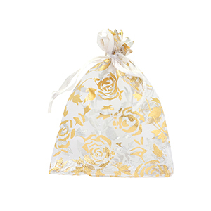 Sieraad zakje organza 7x9cm roos White-gold