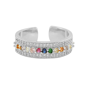 Brass TQ metaal ring zirkonia Silver-multicolour