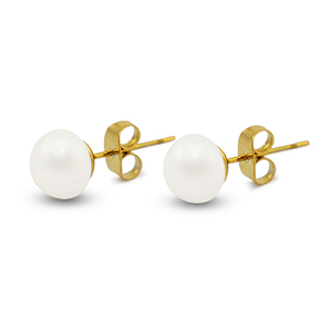 Roestvrij stalen (RVS) Stainless steel oorbellen / oorstekers parels 8mm Gold-pearl white
