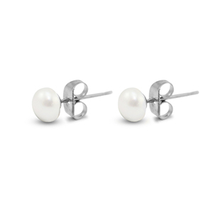 Roestvrij stalen (RVS) Stainless steel oorbellen / oorstekers parels 6mm Silver-pearl white