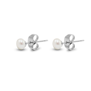 Roestvrij stalen (RVS) Stainless steel oorbellen / oorstekers parels 5mm Silver-pearl white