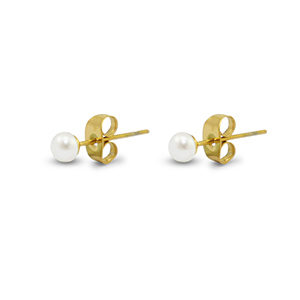 Roestvrij stalen (RVS) Stainless steel oorbellen / oorstekers parels 4mm Gold-pearl white