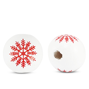 Houten kralen rond 16mm sneeuwvlok White-red