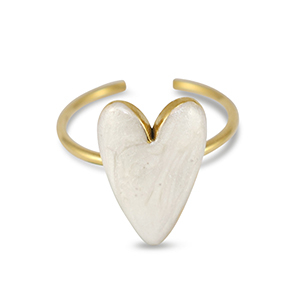 Roestvrij stalen (RVS) Stainless steel ringen enamel hart Pearl white-gold