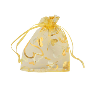 Sieraad zakje organza 7x9cm hart Yellow-gold