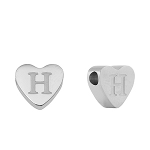 Roestvrij stalen (RVS) Stainless steel kralen hart letter H Silver