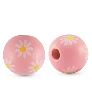 Houten kralen rond 16mm bloem Light pink