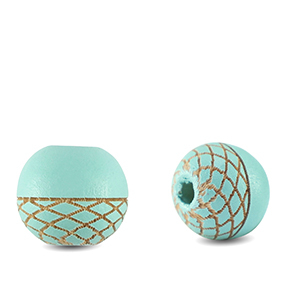 Houten kralen rond 10mm patroon Turquoise