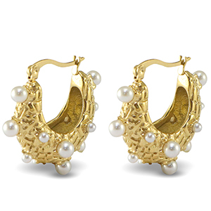 Roestvrij stalen (RVS) Stainless steel oorbellen / oorstekers imitatie parels Gold