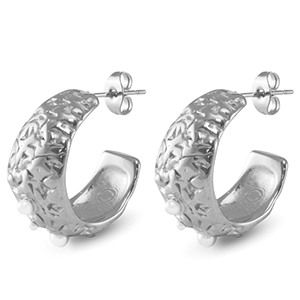 Roestvrij stalen (RVS) Stainless steel oorbellen / oorstekers imitatie parels Silver