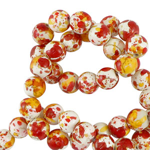 Kralen keramiek 6mm White-orange red