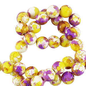 Kralen keramiek 6mm White-yellow purple