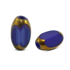 Ovale glaskralen facet Royal blue-gold
