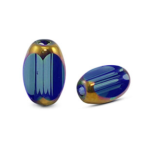 Ovale glaskralen facet Royal blue transparent-gold