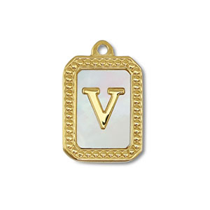 Roestvrij stalen (RVS) Stainless steel bedel schelp letter V Gold-white (natuurlijke kleur)