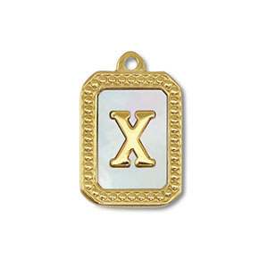 Roestvrij stalen (RVS) Stainless steel bedel schelp letter X Gold-white (natuurlijke kleur)
