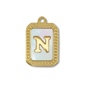 Roestvrij stalen (RVS) Stainless steel bedel schelp letter N Gold-white (natuurlijke kleur)