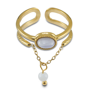 Roestvrij stalen (RVS) Stainless steel ringen met natuursteen Gold-lilac purple-white