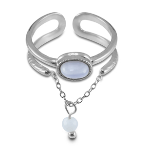 Roestvrij stalen (RVS) Stainless steel ringen met natuursteen Silver-lilac purple-white