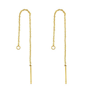 Roestvrij stalen (RVS) Stainless steel oorbellen / oorstekers met ketting Gold