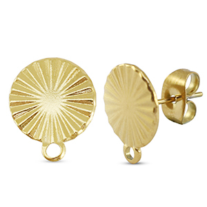 Roestvrij stalen (RVS) Stainless steel onderdelen oorbellen / oorstekers rond met oogje Gold