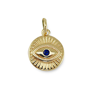 Brass TQ metaal bedels zirkonia evil eye Gold-dark blue