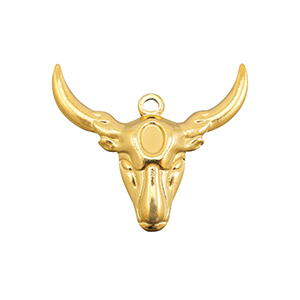 Roestvrij stalen (RVS) Stainless steel bedels Texas longhorn schedel Gold