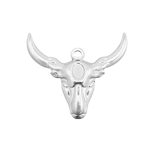 Roestvrij stalen (RVS) Stainless steel bedels Texas longhorn schedel Silver