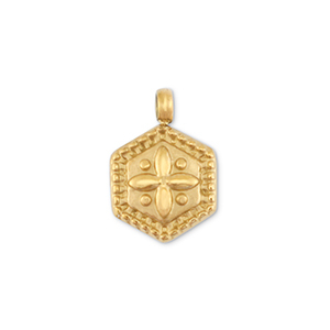 Roestvrij stalen (RVS) Stainless steel bedels pentagram met bloem Gold