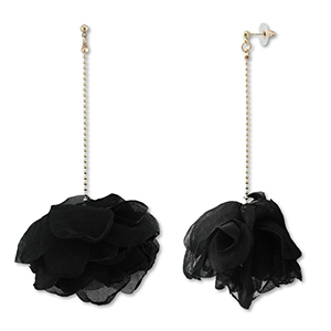 Trendy oorbellen/oorstekers chiffon bloem Black-gold