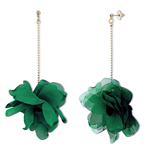 Trendy oorbellen/oorstekers chiffon bloem Dark green-gold