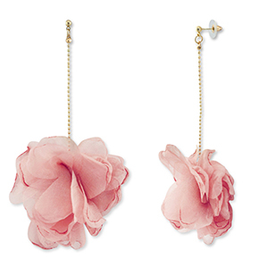 Trendy oorbellen/oorstekers chiffon bloem Peach pink-gold