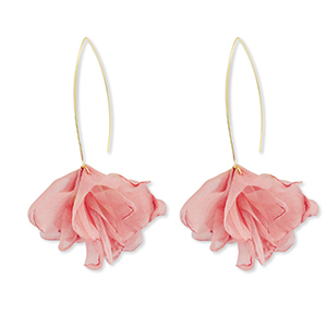 Trendy oorbellen chiffon bloem Peach pink-gold