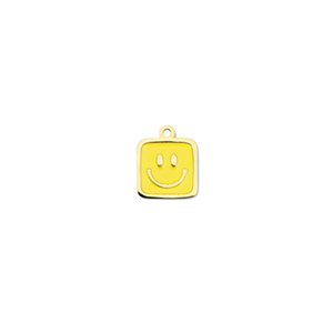 Roestvrij stalen (RVS) Stainless steel bedels vierkant met smiley Gold-yellow