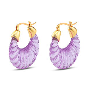 Trendy resin oorbellen ovaal Gold-transparent purple