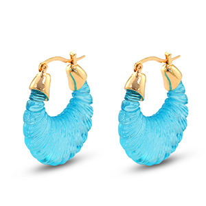 Trendy resin oorbellen ovaal Gold-transparent turquoise blue