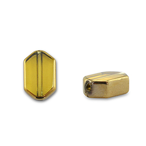 Glaskralen hexagon Yellow transparent-gold