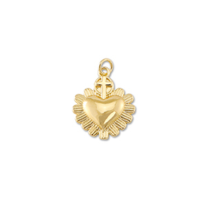 Brass TQ metaal bedels hart met kruis Gold