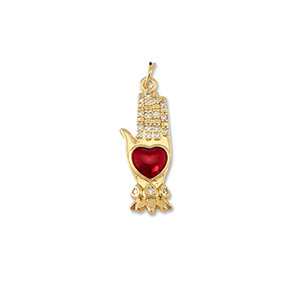 Brass TQ metaal bedels hand met hart Gold-red
