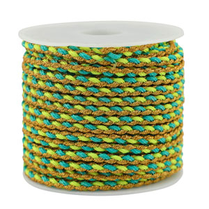 Trendy koord gevlochten 3mm Turquoise-green-gold